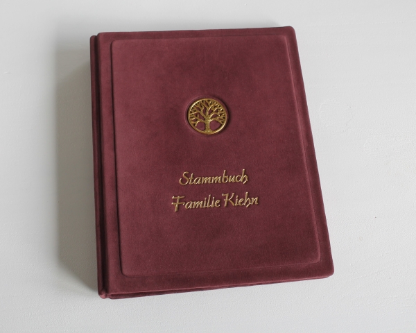 Stammbuch "Goldene Lebensbaum" aus weinrotem Samtleder,  DIN A5